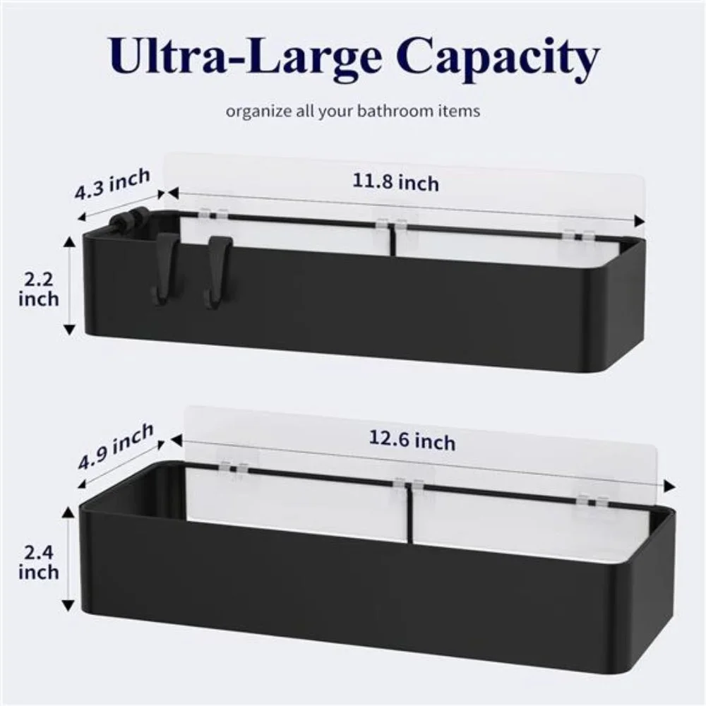 2 Pack Adhesive Shower Organizer,  Rustproof Stainless Steel, Black